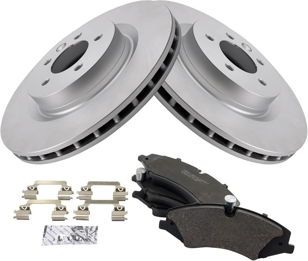 TRQ Front Brake Pad and Rotor Set Ceramic G Coated Vented Rotors Compatible with 2017 Land Rover Discovery 2010-2016 LR4 2014-2017 Range Rover 2011-2017 Range Sport