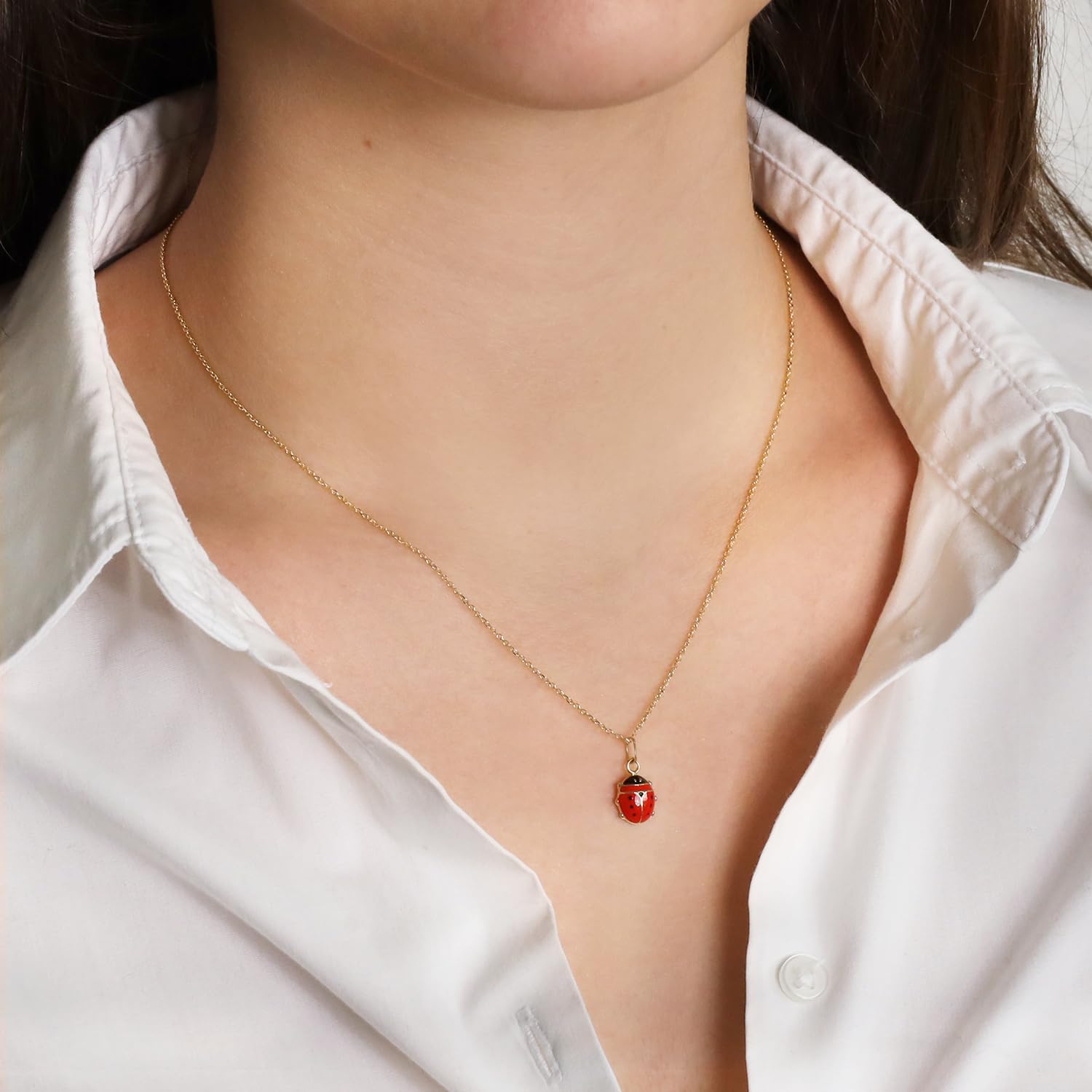 forme di Lucchetta - Lucky Red Ladybug Pendant Necklace in 14K Yellow Gold | Hypoallergenic Jewelry for Women and Girls | Precious Gift from Italy