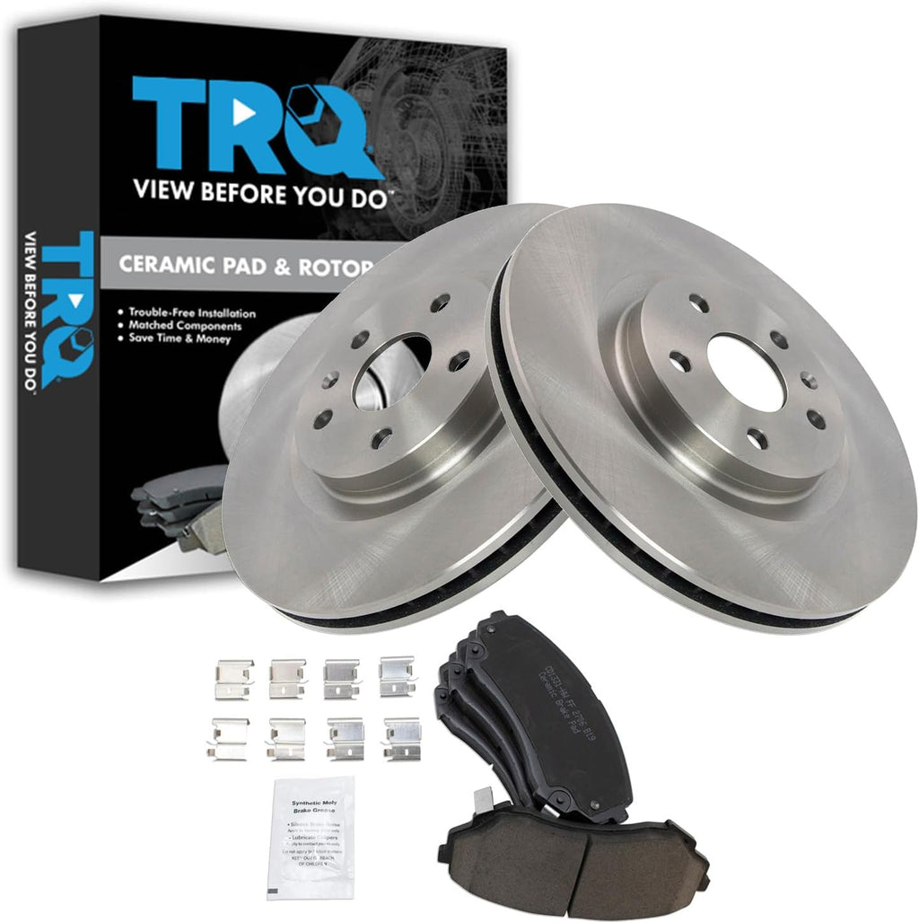 TRQ Front Brake Pad and Rotor Set Ceramic Vented Rotors Compatible with 2008-2014 Cadillac CTS