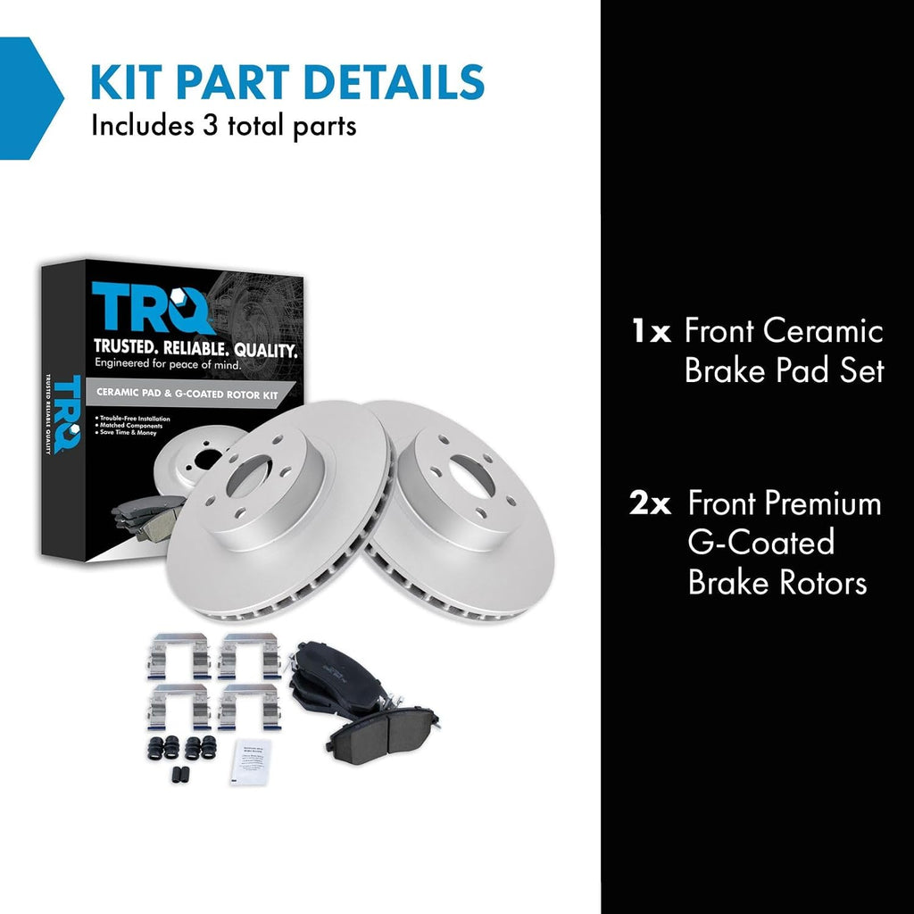 TRQ Front Brake Pad and Rotor Set Ceramic G Coated Vented Rotors Compatible with 2013-2016 Scion FR-S Subaru BRZ 2011-2016 Impreza