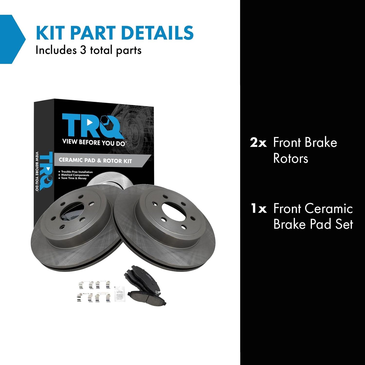 TRQ Front Brake Pad and Rotor Set Ceramic Vented Rotors Compatible with 2003-2004 Dodge Dakota