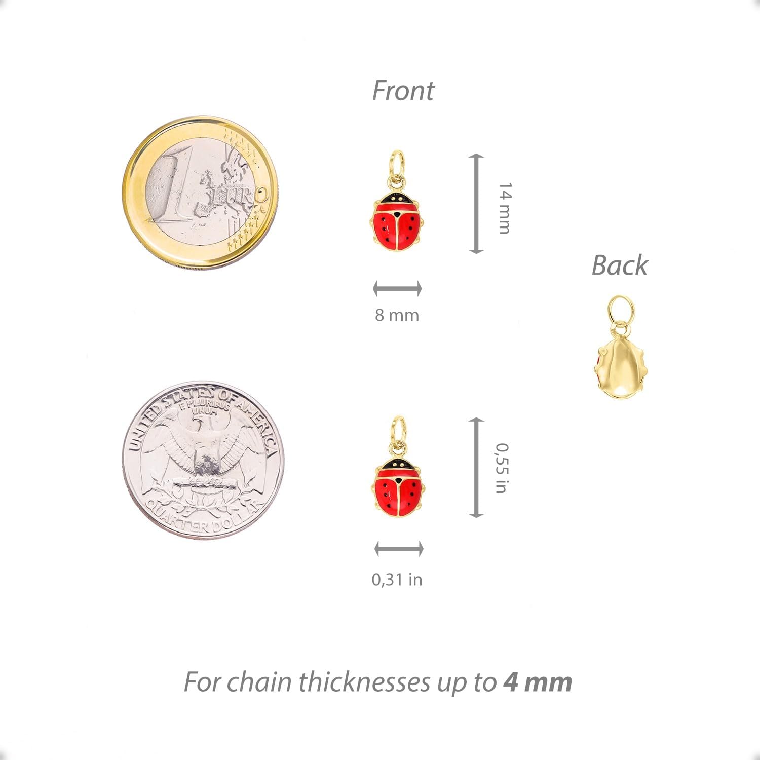 forme di Lucchetta - Lucky Red Ladybug Pendant Necklace in 14K Yellow Gold | Hypoallergenic Jewelry for Women and Girls | Precious Gift from Italy