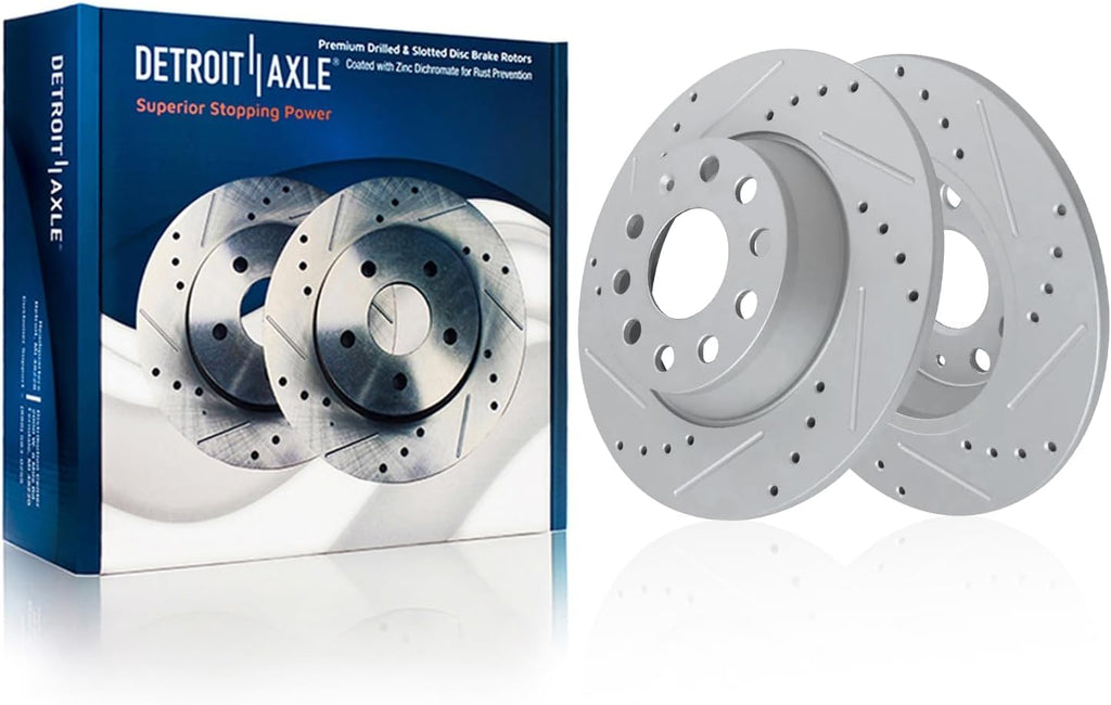 Detroit Axle - Brake Kit for 11-13 Audi A3 [Base] 11.34' inch Front and 11.10' inch Rear Drilled and Slotted Disc Brake Rotors Ceramic Brakes Pads 2011 2012 2013 Replacement