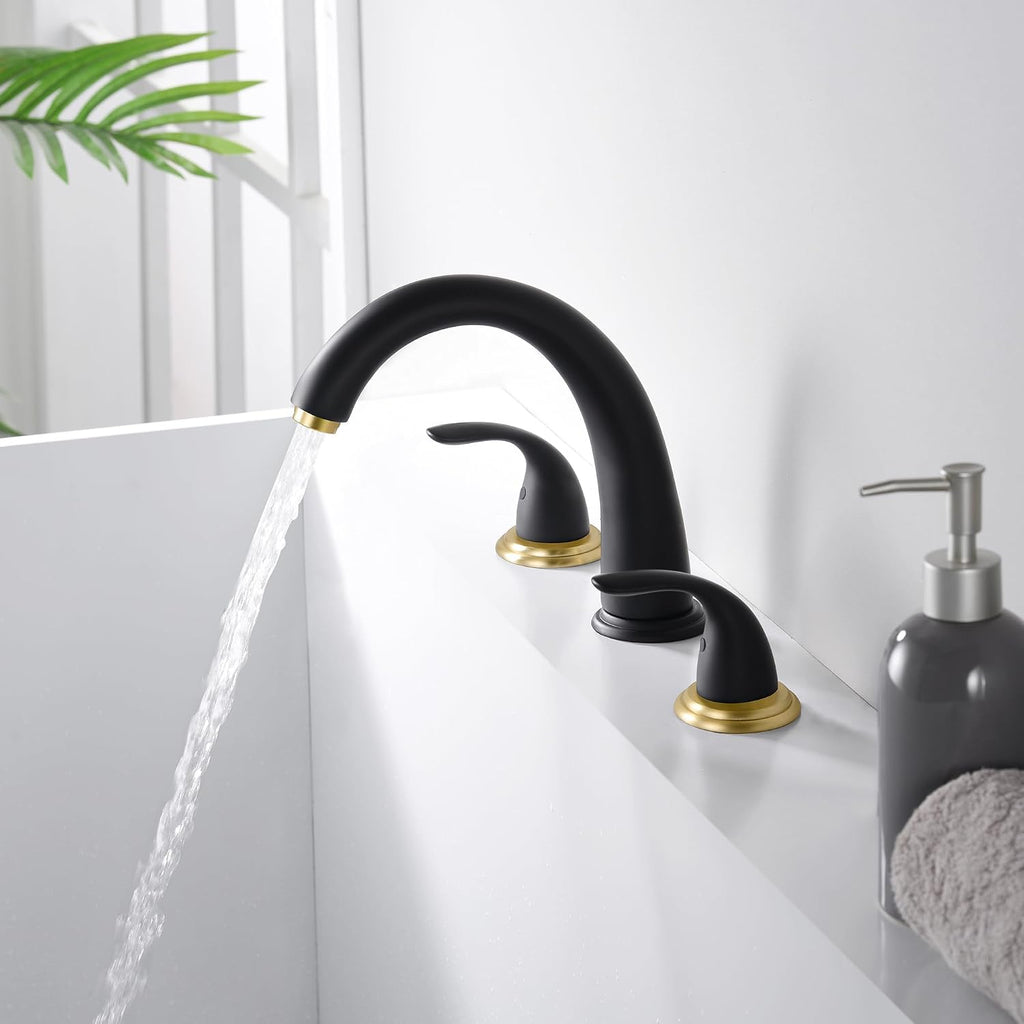 SUMERAIN Roman Tub Faucet Black and Gold Widespread 2 Handle Bathtub Faucet with Valve