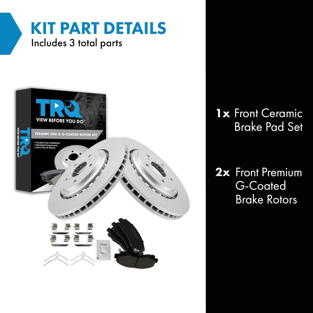 TRQ Front Brake Pad and Rotor Set Ceramic G Coated Vented Rotors Compatible with 2015-2020 Acura TLX