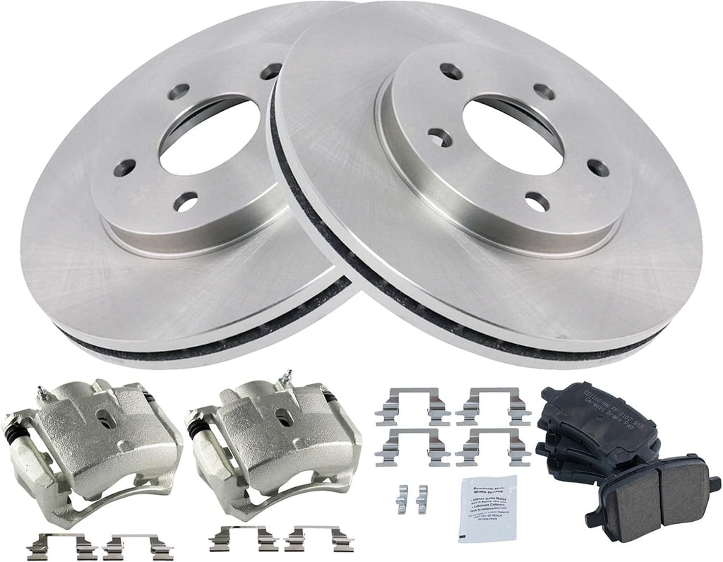 TRQ Front Brake Pad and Rotor Set Ceramic Vented Rotors Calipers Compatible with 2007-2008 Chevrolet Malibu 2007 Pontiac G6