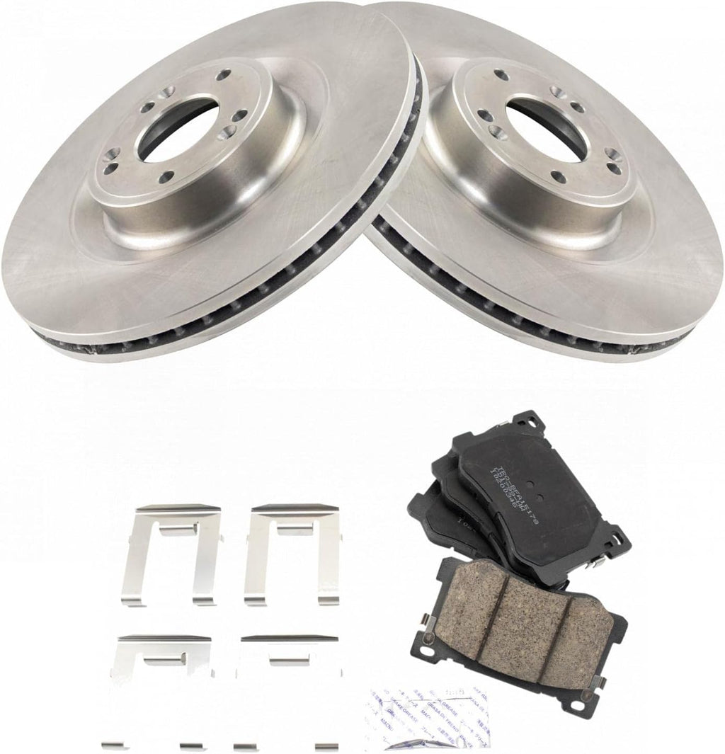 TRQ Front Brake Pad and Rotor Set Ceramic Vented Rotors Compatible with 2017 Genesis G80 2015-2016 Hyundai Genesis 2016-2017 Kia K900