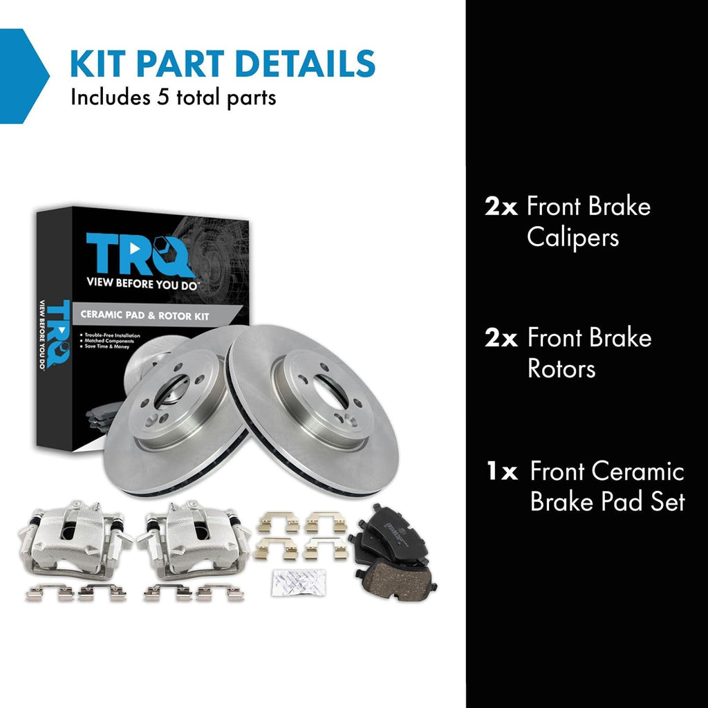 TRQ Front Brake Pad and Rotor Set Ceramic Vented 294mm Rotors Calipers Compatible with 2007-2015 Mini Cooper