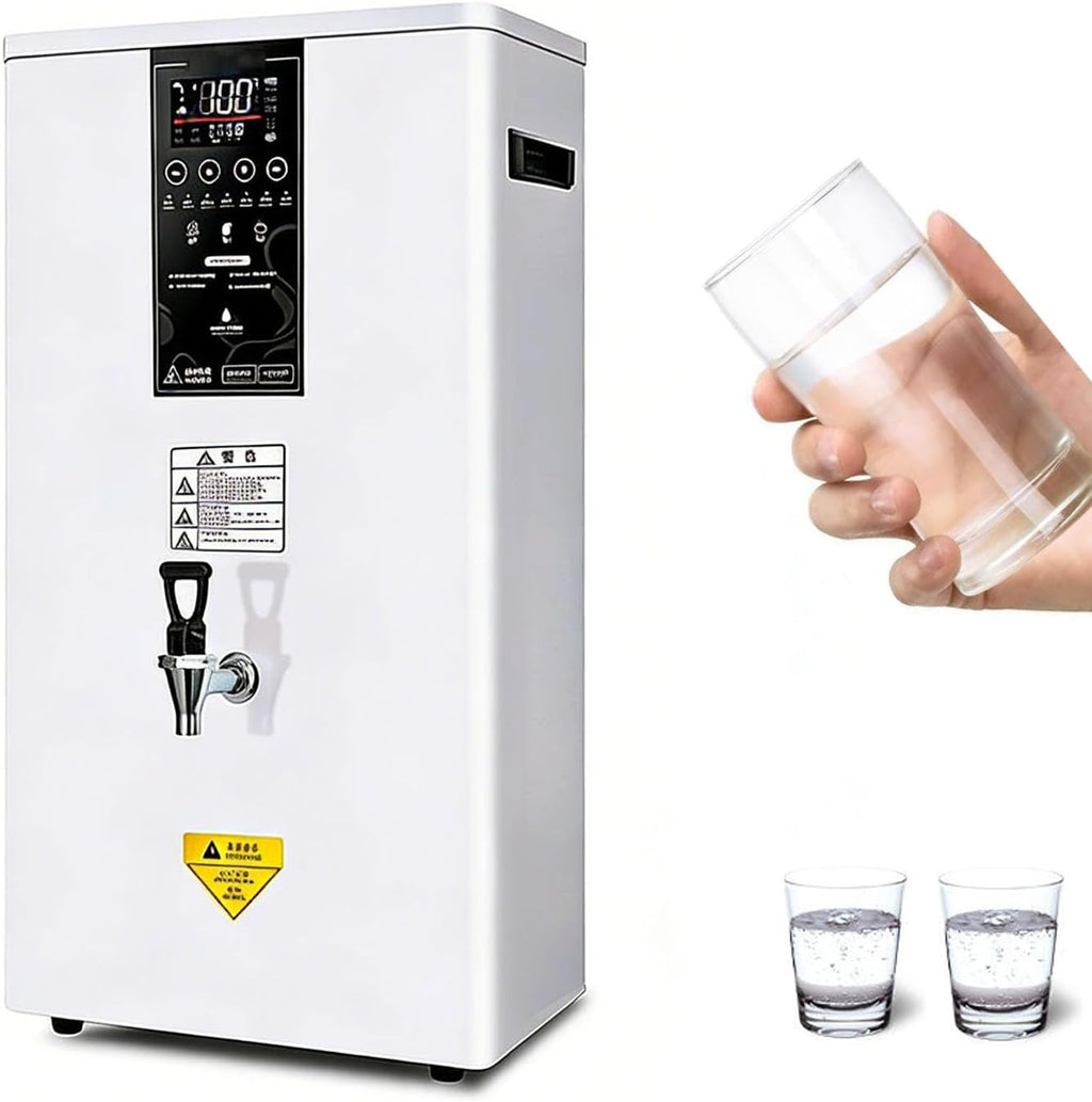 50L/60L/80L Full-Automatic Commercial Hot Water Dispenser Step-Heating Boiling Water Machine with Digital LCD Display,Wall-Mounted Design for Coffee Shops White-60L