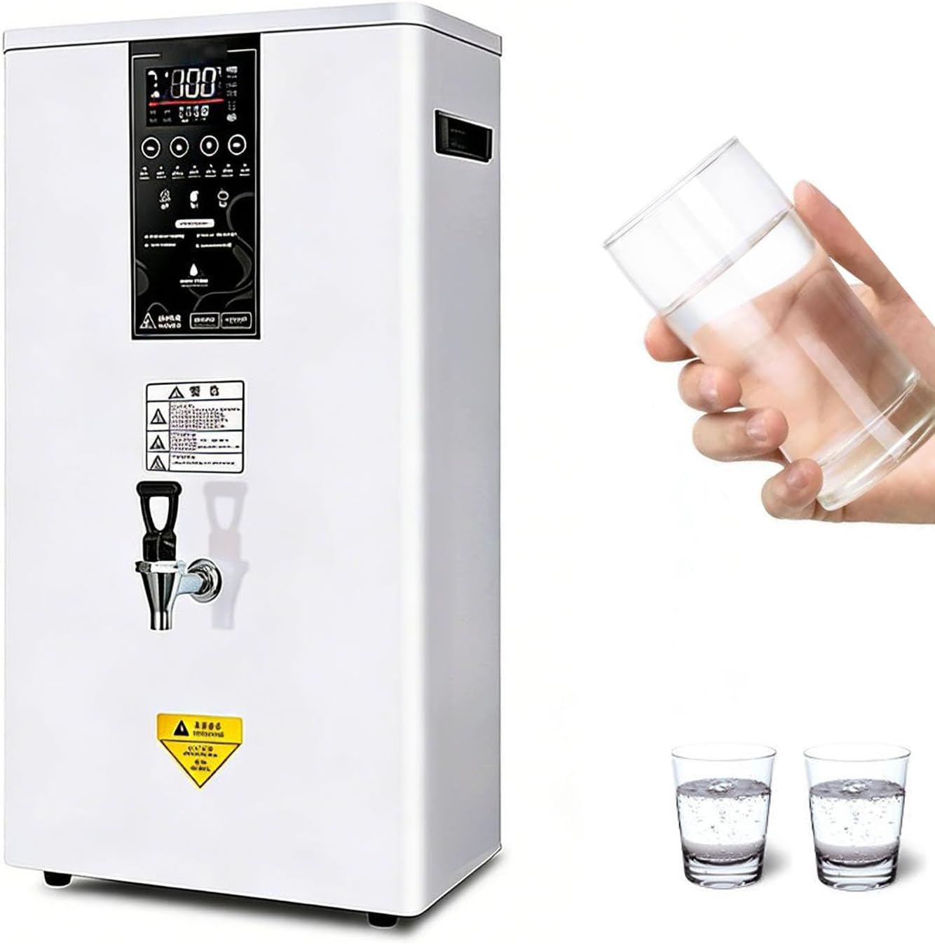 50L/60L/80L Full-Automatic Commercial Hot Water Dispenser Step-Heating Boiling Water Machine with Digital LCD Display,Wall-Mounted Design for Coffee Shops White-60L