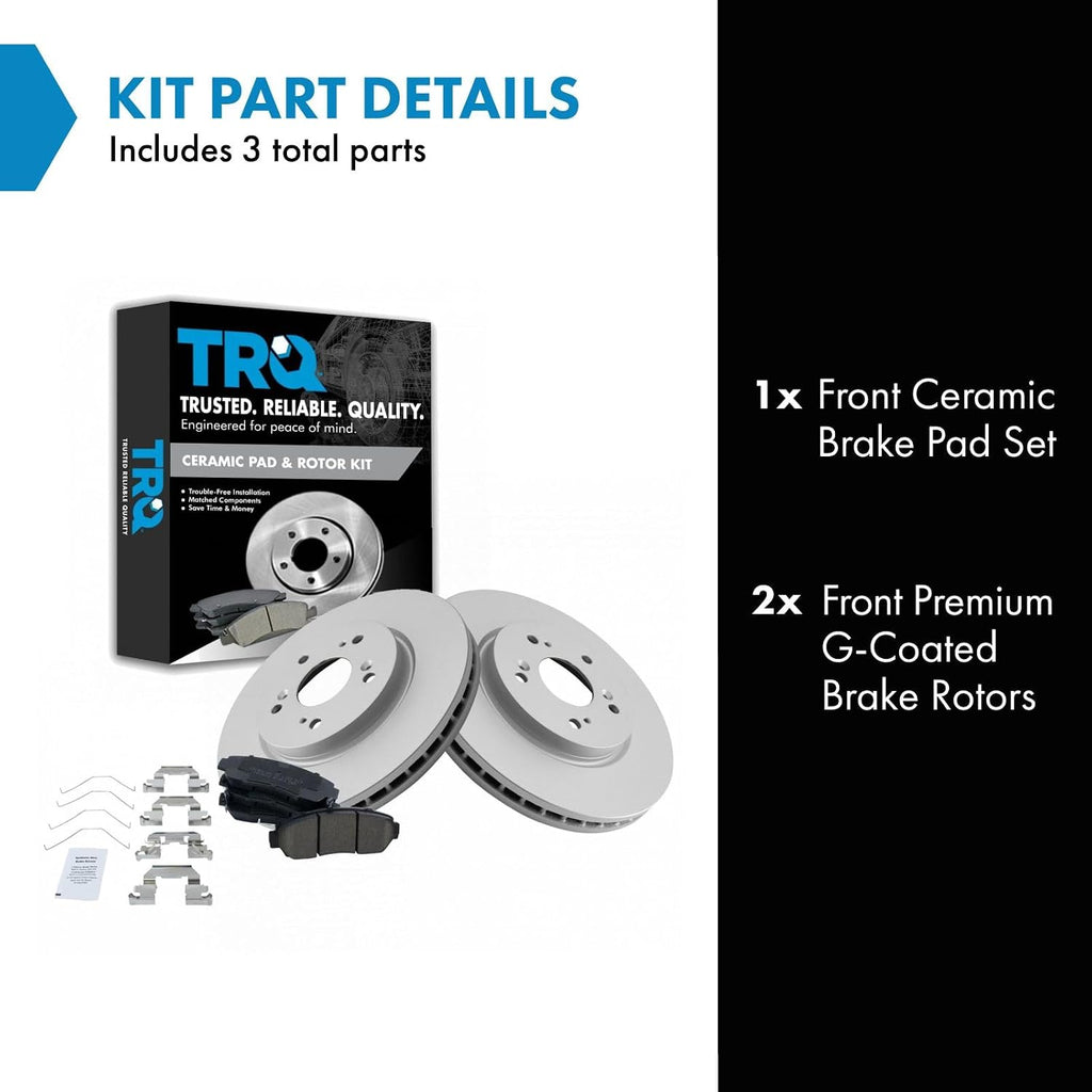 TRQ Front Brake Pad and Rotor Set Ceramic Vented Rotors Compatible with 2011 Honda Accord Crosstour 2012-2016 CR-V 2012-2015 Crosstour