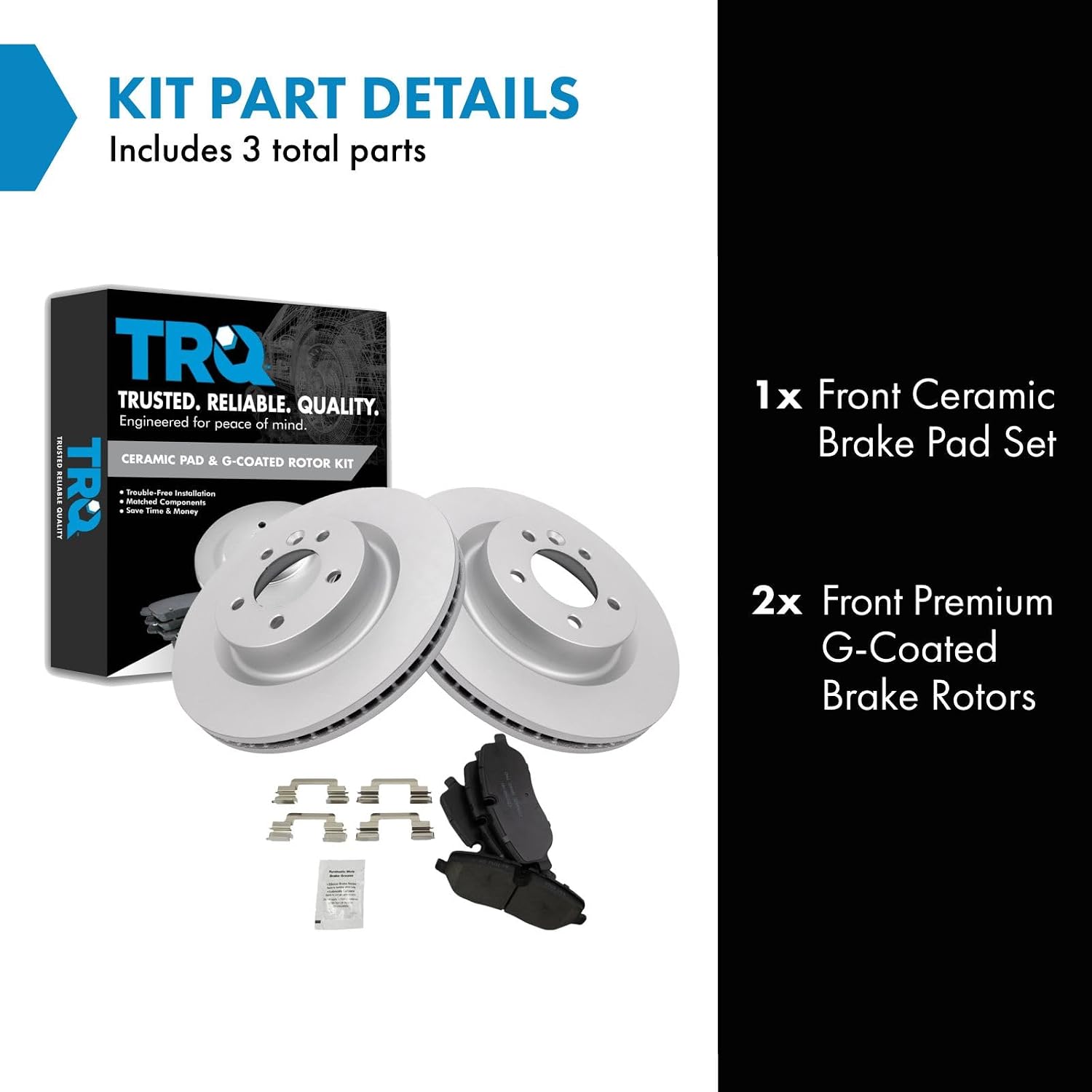 TRQ Front Brake Pad and Rotor Set Ceramic G Coated Vented Rotors Compatible with 2005-2009 Land Rover LR3 2006-2009 Range Rover Sport