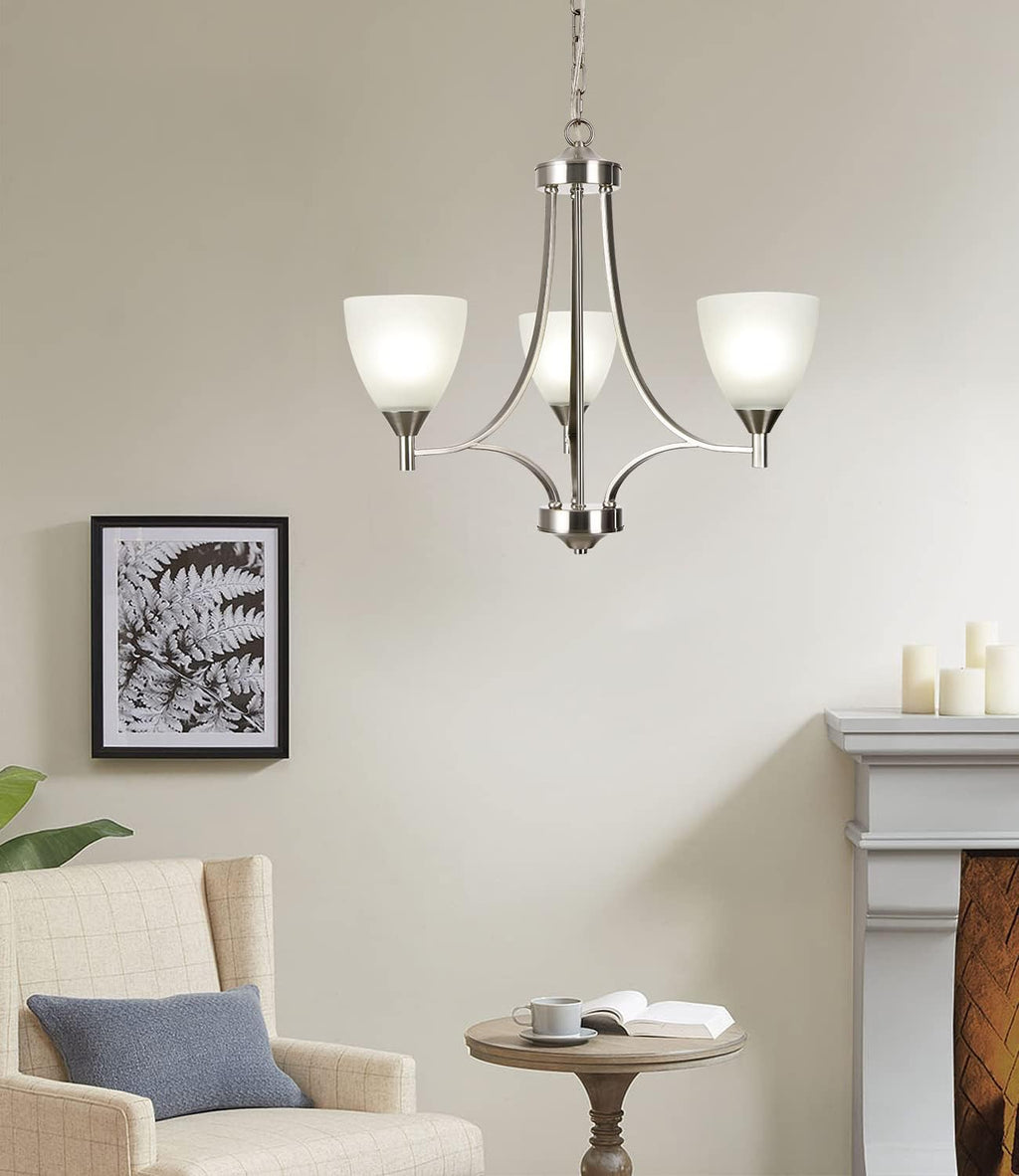 BOZO 3 Light Contemporary Chandeliers Brushed Nickel Modern Light Fixtures Ceiling Hanging Classic Pendant Lighting for Foyer Bedroom Dining Room Bathroom