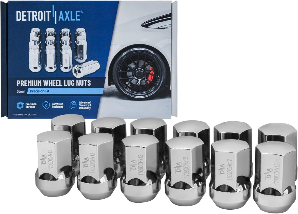 Detroit Axle - Front Drilled & Slotted Rotors Brake Pads w/12pc Wheel Lug Nuts Replacement for 2012-2018 Ram 1500 5-Lugs - 6pc Set