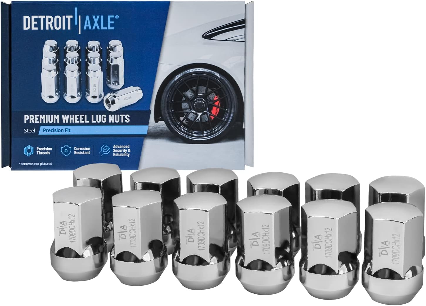 Detroit Axle - Front Drilled & Slotted Rotors Brake Pads w/12pc Wheel Lug Nuts Replacement for 2012-2018 Ram 1500 5-Lugs - 6pc Set