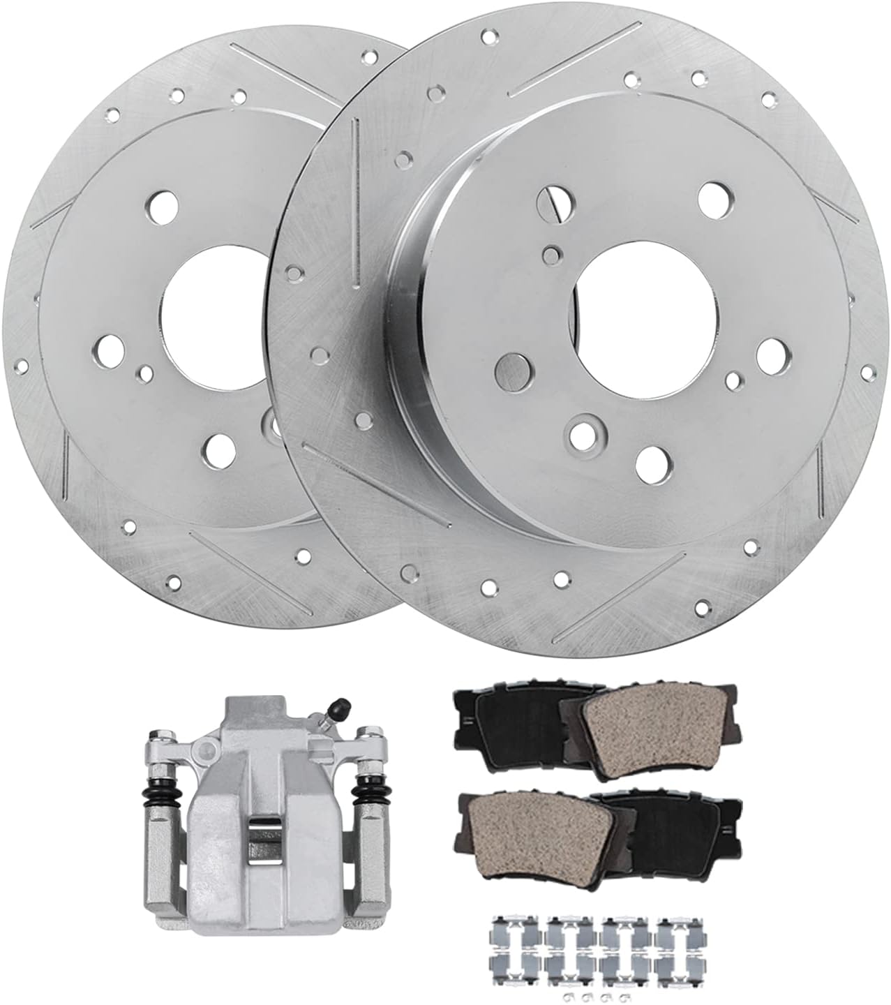 Detroit Axle - Rear Brake Kit for 2007-2012 Lexus ES350 2008-2011 Toyota Avalon 2007-2011 Camry, 2009 2010, Drilled & Slotted Rotors Brake Pads Right Brake Caliper Replacement- 5pc Set