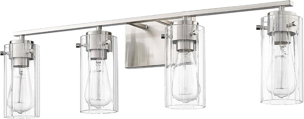 ML Lighting | Serena Collection | 10304-BN | 4 Light Vanity in Brushed Nickel Finish with Clear Ribbed Glass Shade | Versatile Design That adds High-End Texture and Elegance to Your Bathroom