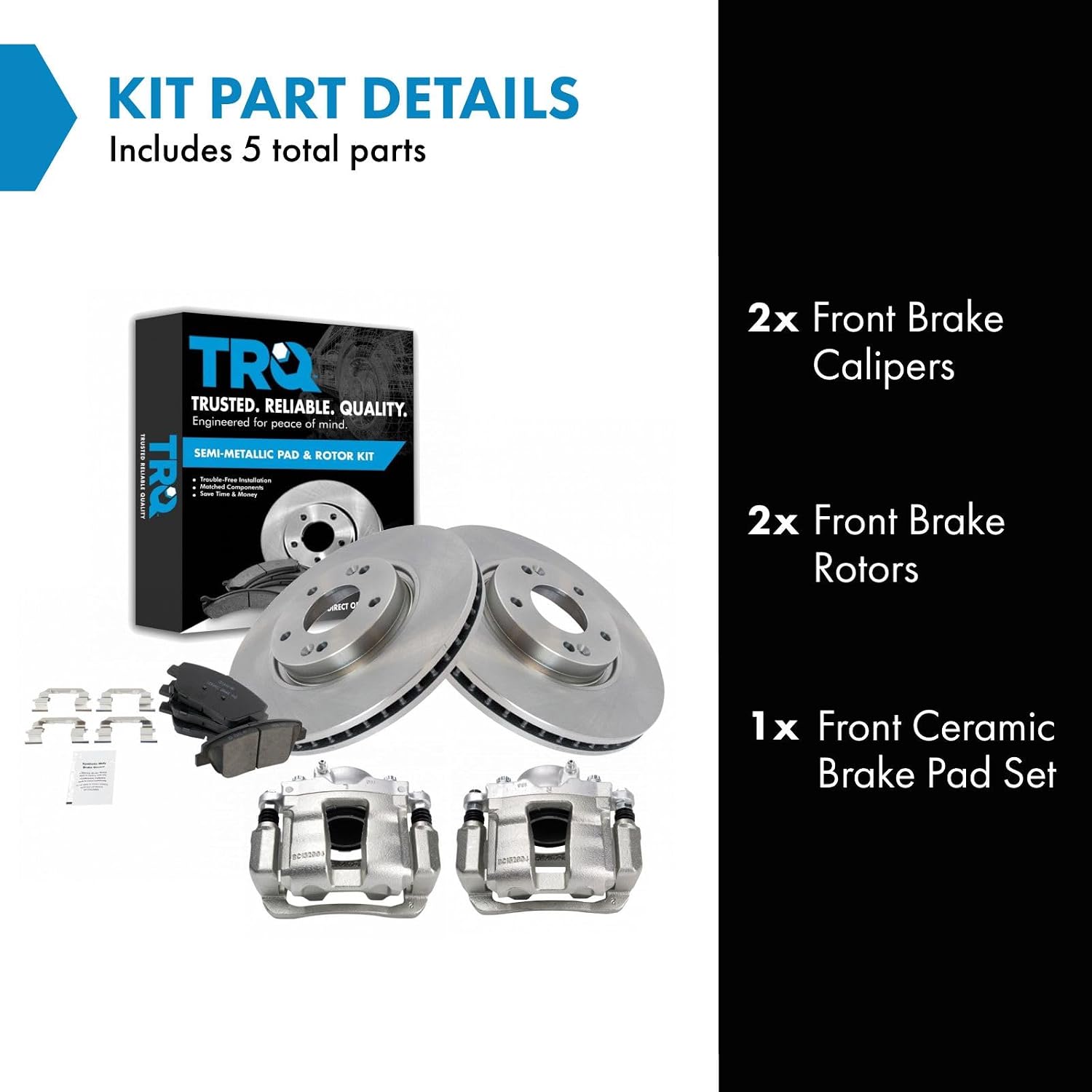 TRQ Front Brake Pad and Rotor Set Ceramic Vented Rotors Calipers Compatible with 2011-2015 Hyundai Sonata 2011-2016 Kia Optima
