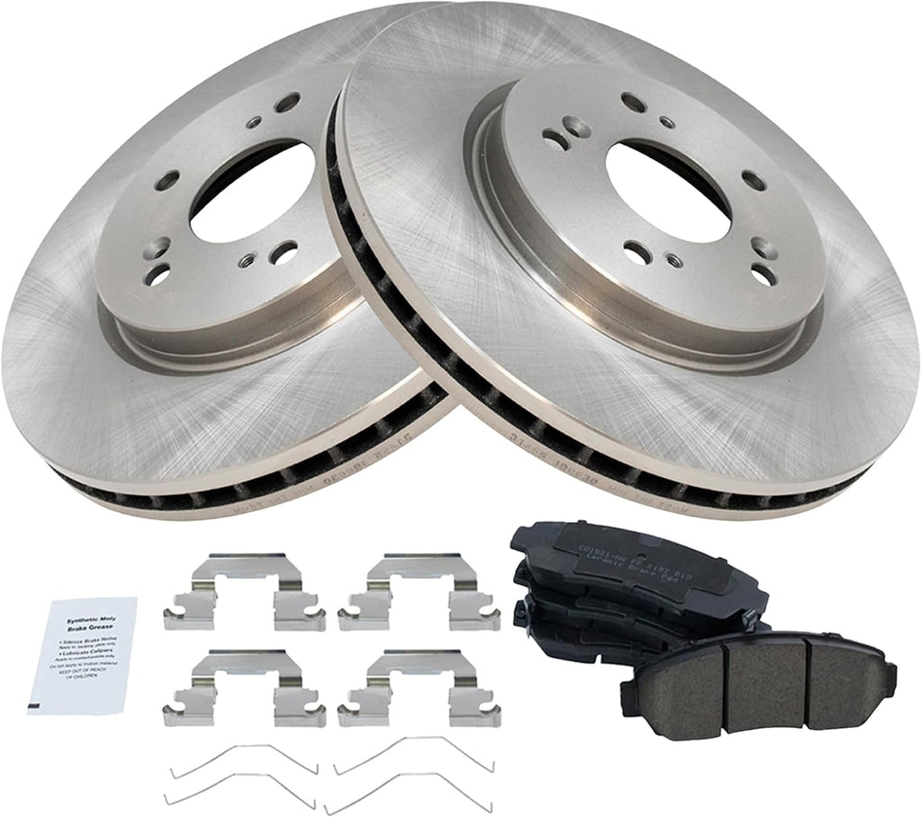 TRQ Front Ceramic Brake Pad and Rotor Set Compatible with 2012-2016 Honda CR-V All Wheel Drive 2012-2015 Honda Crosstour All Wheel Drive 2011 Accord Crosstour