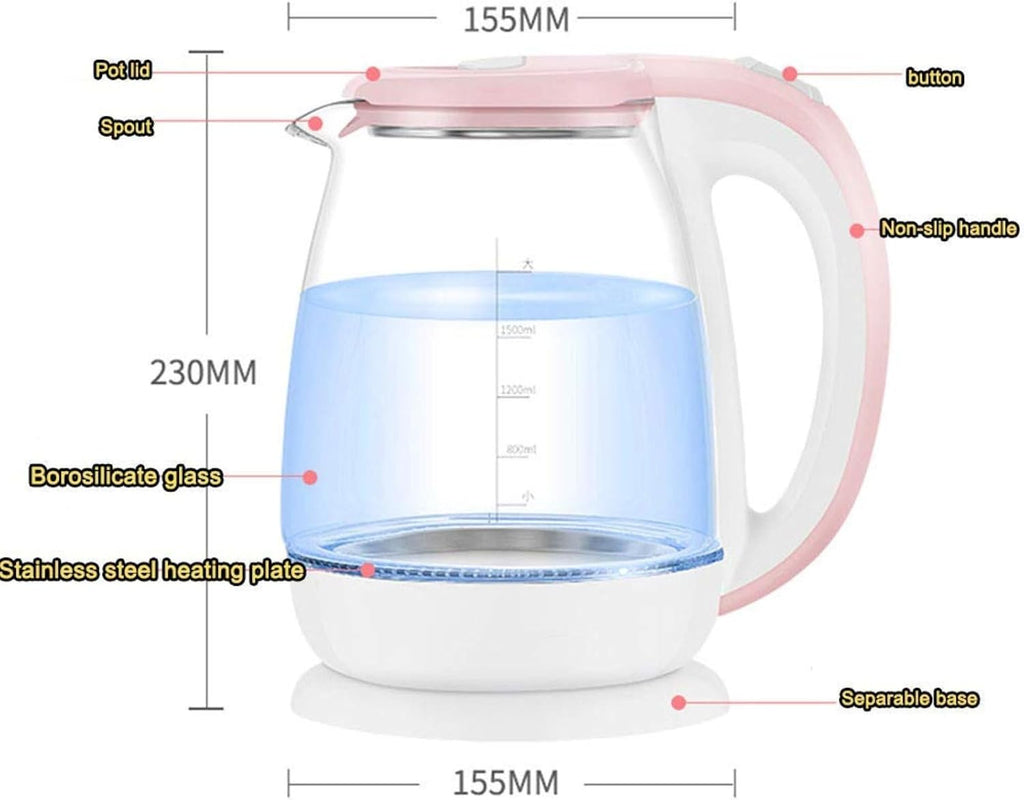 Eco Glass Electric Kettle, 1.8L Cordless Water Kettle with Blue Led Illuminated, Tea Water Kettle, Auto Shut-Off & Boil-Dry Protection, Stainless Steel Inner,Blue