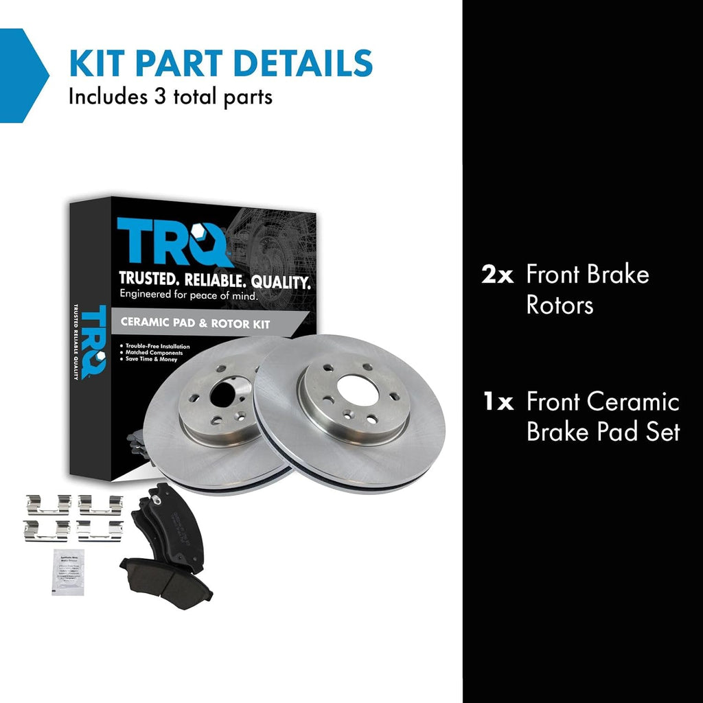 TRQ Front Brake Pad and Rotor Set Ceramic Vented Rotors 10.87 in 5-Lug for 2011-2015 Chevrolet Cruze 2016 Cruze Limited 2012-2017 Sonic