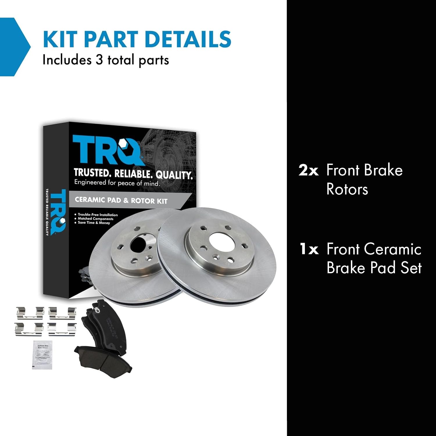 TRQ Front Brake Pad and Rotor Set Ceramic Vented Rotors 10.87 in 5-Lug for 2011-2015 Chevrolet Cruze 2016 Cruze Limited 2012-2017 Sonic