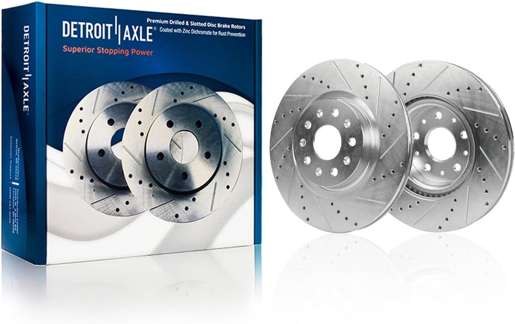 Detroit Axle - Brake Kit for 2016 2017 Cadillac CT6, Drilled and Slotted Disc Brake Rotors Ceramic Brakes Pads with Hardware Replacement: 13.60' inch Front and 12.40' inch Rear Rotor