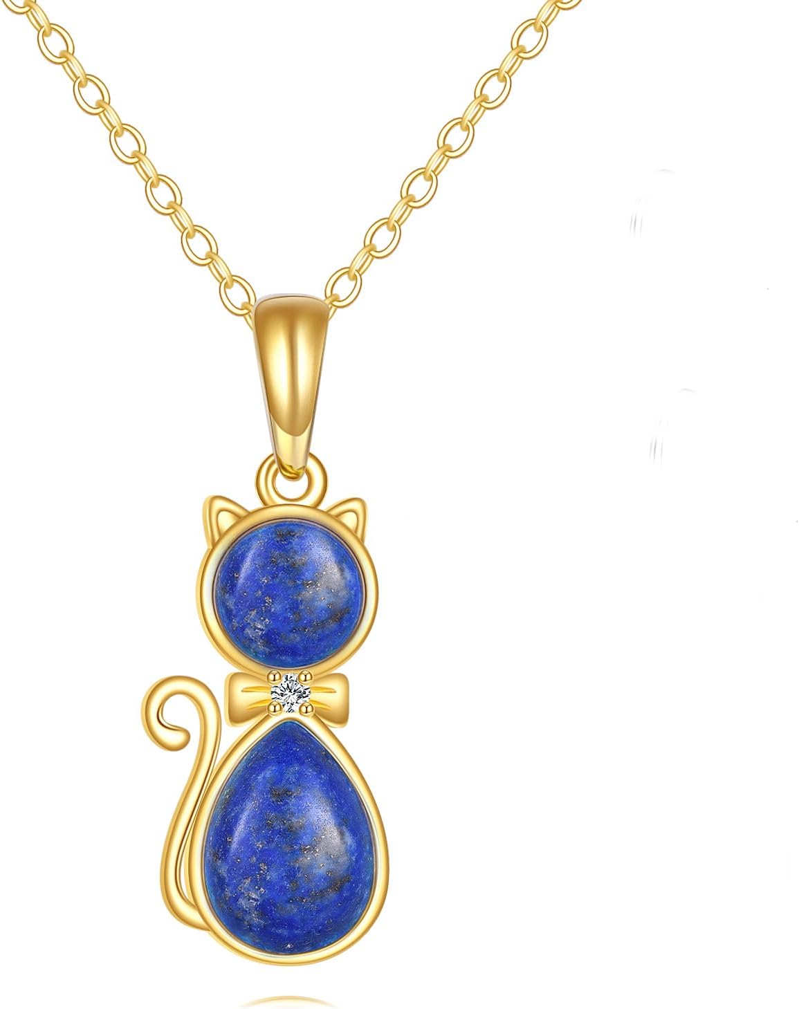 DOVRAN 14K Solid Gold Cat/Butterfly/Heart/Teardrop Necklace for Women 14K Gold Opal/Lapis Lazuli/Black Onyx Pendant Jewelry Gift for Women