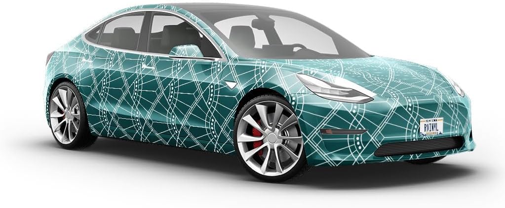 Rwraps Blue Art Deco Baseball Diamond Gloss Vinyl Film Wrap 59in x 12ft Vinyl Vehicle Car Film Sheet Roll