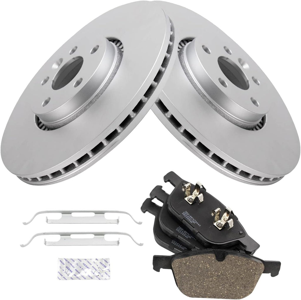 TRQ Front Brake Pad and Rotor Set Ceramic G Coated Rotors Compatible with 2011-2015 Volvo XC60
