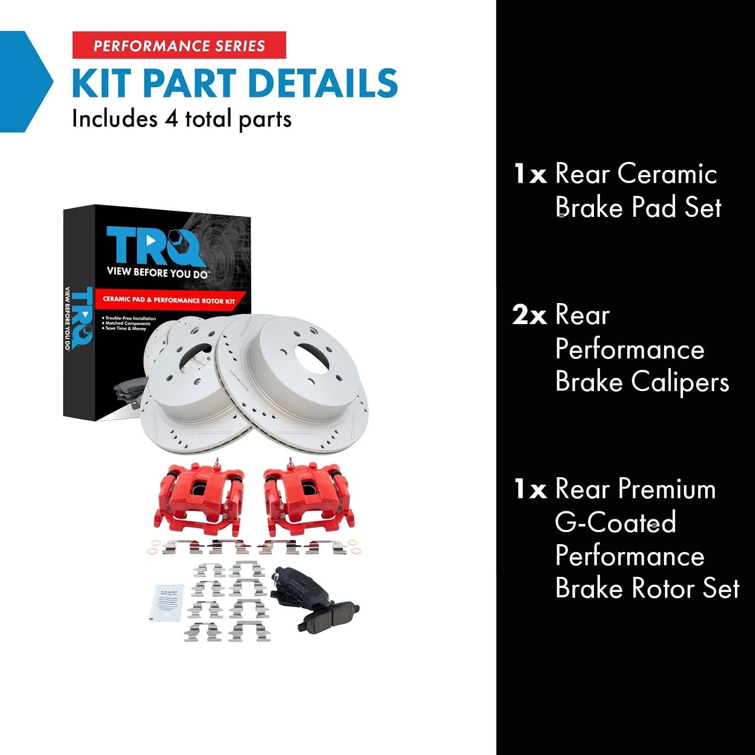 TRQ Performance Rear Brake Pad and Rotor Set Ceramic Drilled Slotted Coated Rotors Calipers Compatible with 14-18 Infiniti Q50 Q70 QX60 2018 Q60 11-18 Nissan Murano 11-17 Quest 13-20 Pathfinder