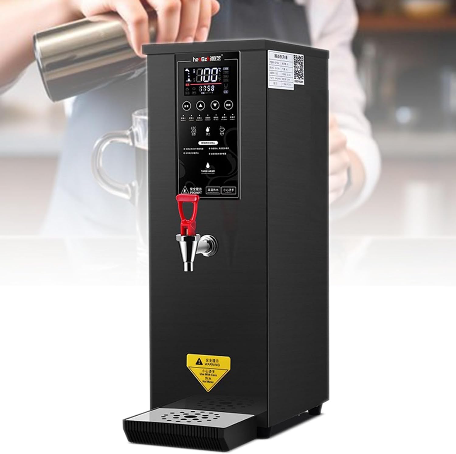Commercial Hot Water Boiler, Autofill Stainless Steel Tea, Coffee Making Water Heater, Digital Control Panel/Auto Temperature Control, Non Drip Tap, Catering Hot Tea Urn Black