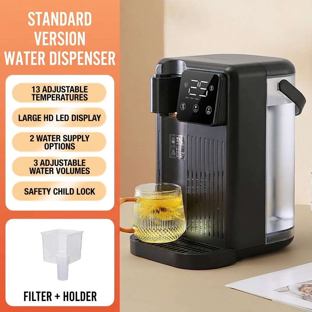 2000W Instant Hot Water Dispenser, 3L Countertop Electric Water Boiler with 3-Second Quick Heating, Precise Temperature Control & Filter, Smart Touch Screen for Home & Office,with Filter,Black