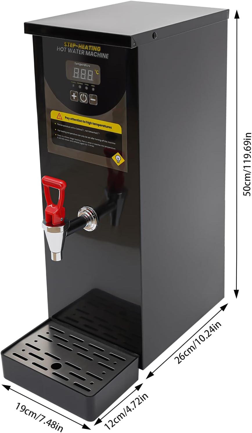 Step-Heating Commercial Hot Water Dispenser Countertop 2000W Fast Ready Water Boiler Machine Automatic 8L Water Boiler for Restaurant, Home, Office (Black)