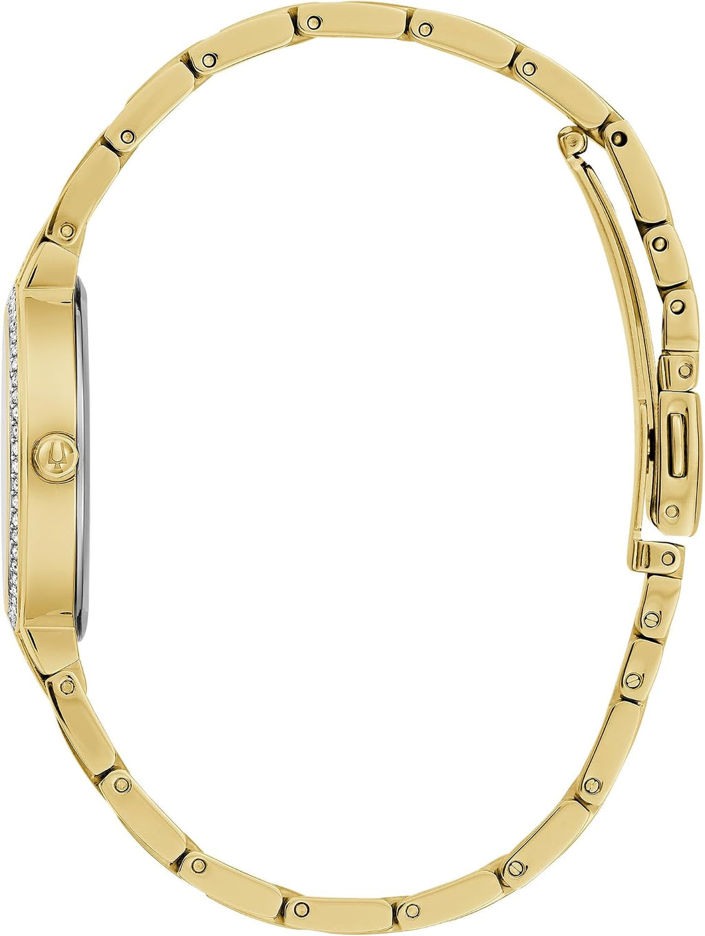 Bulova-Ladies' Crystal Gold-Tone Stainless Steel Box Set with White Mother-of-Pearl Dial 3-Hand Quartz-Watch and MOP Crystal Accent Hearts Pendant-Necklace, 30mm Style:98X138
