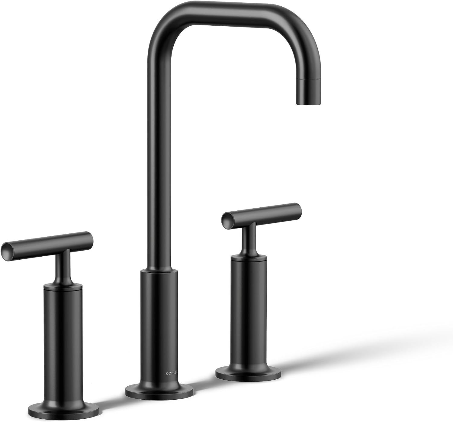 KOHLER K-14408-4-BL Purist® Widespread Bathroom Sink Faucet, 3-Hole, Widespread High Lever Handles and High Gooseneck Spout, 1.2 GPM, Matte Black