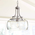 Franklin Iron Works Pendant Light Fixture - Charleston Brushed Nickel, Clear Glass, Farmhouse Pendant Light for Kitchen Islands, Living Rooms, Dining Rooms, and Bedrooms - 13 1/2' Wide, 16' High