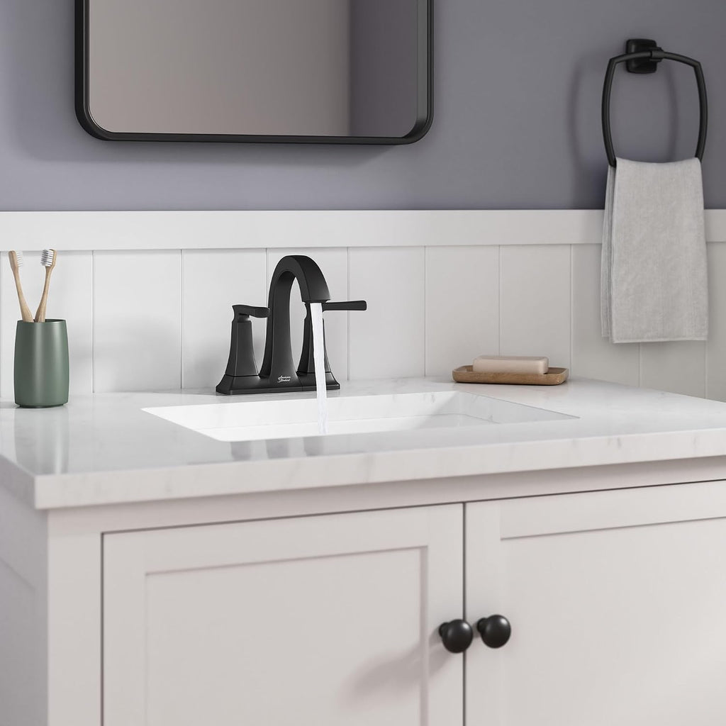 American Standard 7426201.243 Belmeade Two-Handle 4-Inch Centerset Bathroom Faucet, 1.2 GPM, Matte Black
