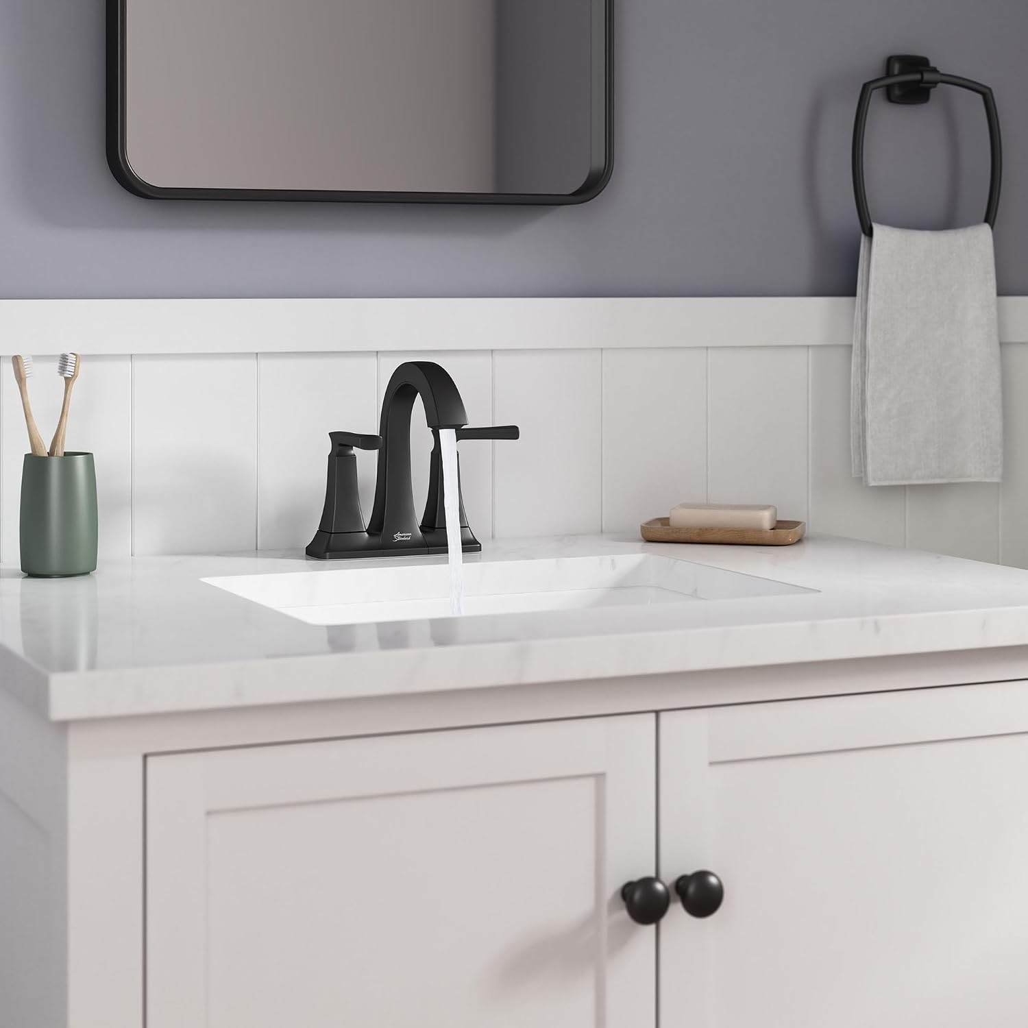 American Standard 7426201.243 Belmeade Two-Handle 4-Inch Centerset Bathroom Faucet, 1.2 GPM, Matte Black