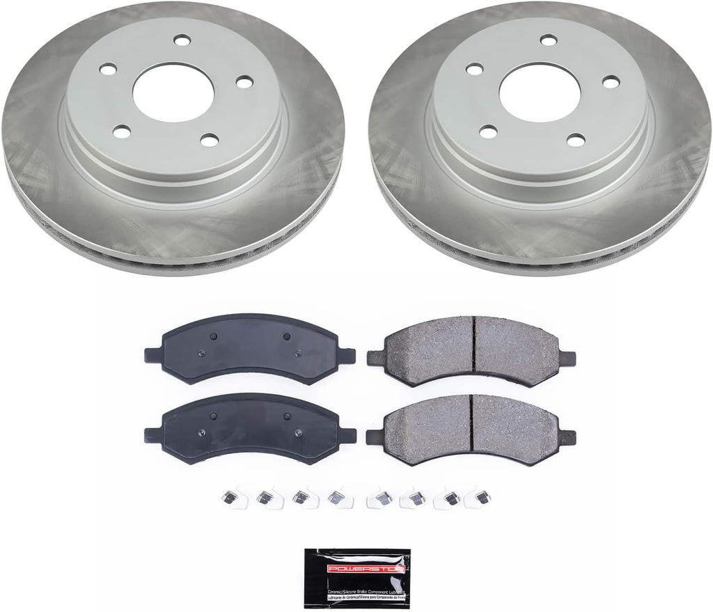 PowerStop Front Brake Kit for Chrysler Aspen 2007-09 |Dodge Durango 2007-09 |Ram 1500 2006-10 |Ram 1500 2011-18 |1500 Classic 2019-24 - Ceramic Brake Pads + Semi Coated Rotors Replacement, SC2163