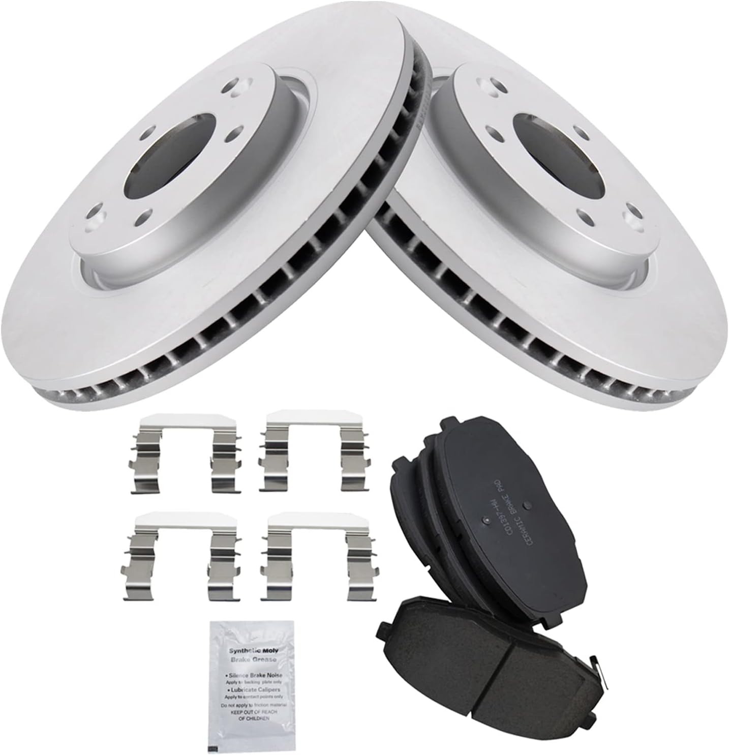 TRQ Front Brake Pad and Rotor Set Ceramic G Coated Vented Rotors Compatible with 2010-2013 Kia Forte 2010-2013 Forte Koup