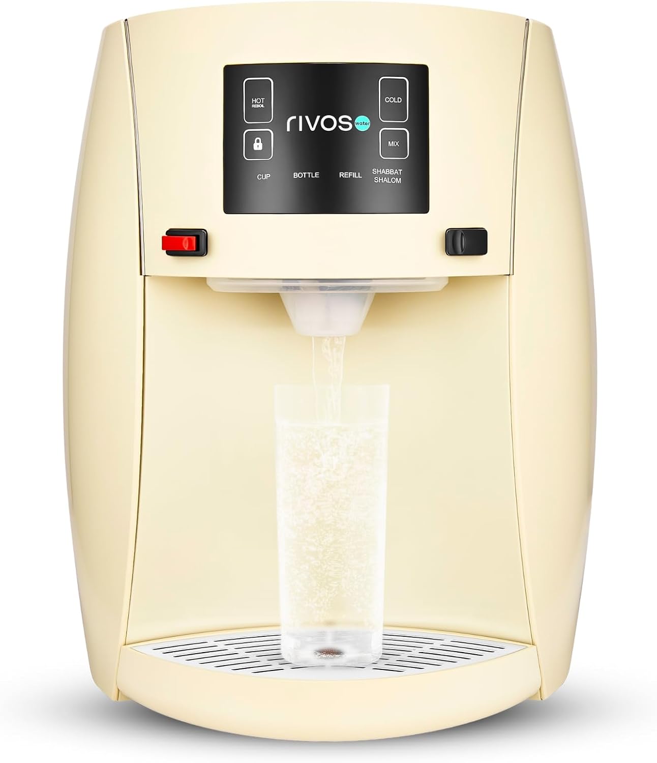 Rivos Spirit Smart Water Dispenser, Hot & Cold Countertop Dispenser, 316 Stainless Steel, Shabbat-Compatible System with Filter & Carbon Filter, Eco-Friendly Home & Office Hydration (Sandstone Beige)