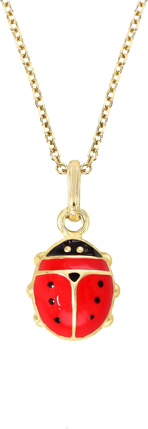 forme di Lucchetta - Lucky Red Ladybug Pendant Necklace in 14K Yellow Gold | Hypoallergenic Jewelry for Women and Girls | Precious Gift from Italy