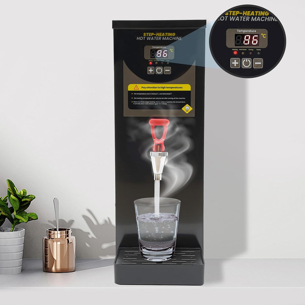 Step-Heating Commercial Hot Water Dispenser, 2000W Electric Water Boiler Machine for Hotel, Restaurant, Office, Cooking Tea|Coffee|Milk Tea, Stainless Steel, 35L/H Large Capacity, Black