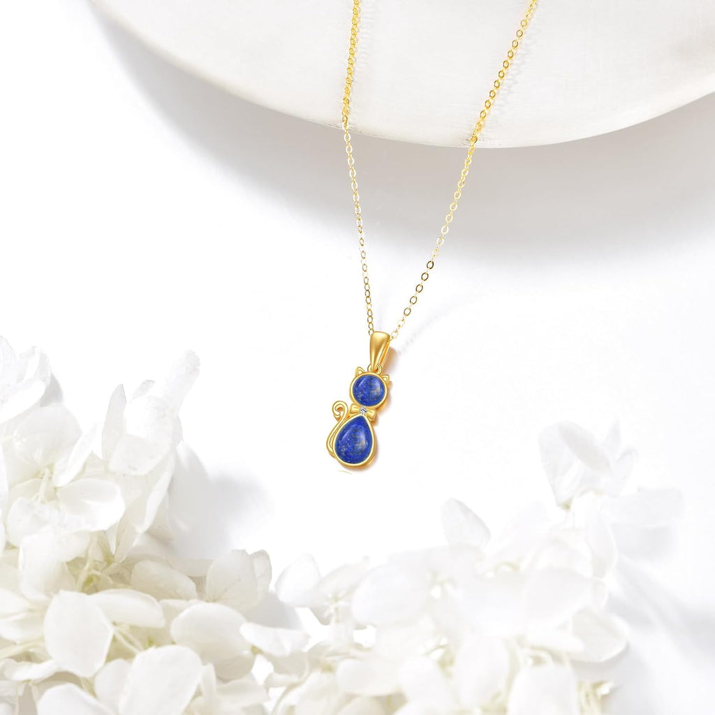 DOVRAN 14K Solid Gold Cat/Butterfly/Heart/Teardrop Necklace for Women 14K Gold Opal/Lapis Lazuli/Black Onyx Pendant Jewelry Gift for Women
