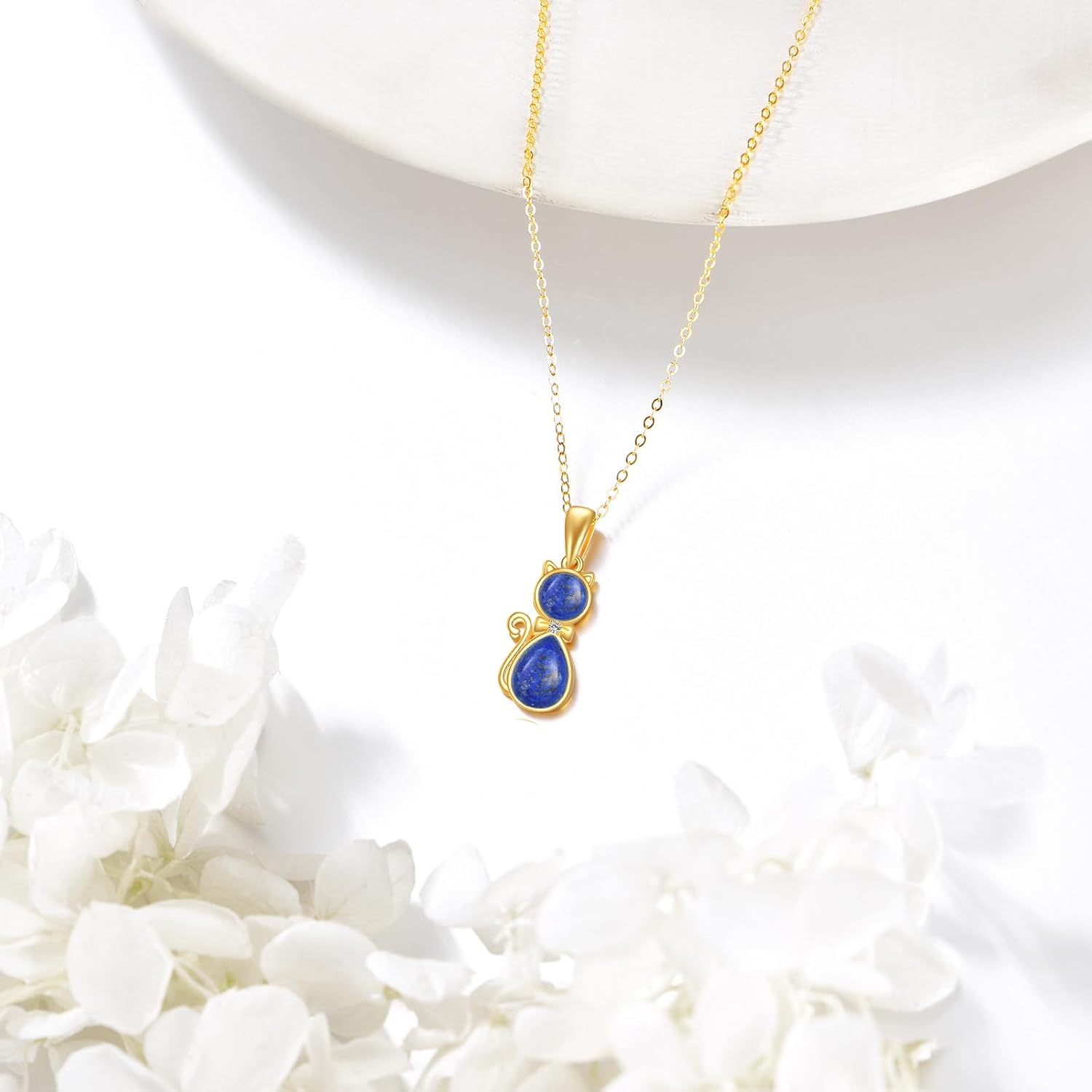 DOVRAN 14K Solid Gold Cat/Butterfly/Heart/Teardrop Necklace for Women 14K Gold Opal/Lapis Lazuli/Black Onyx Pendant Jewelry Gift for Women
