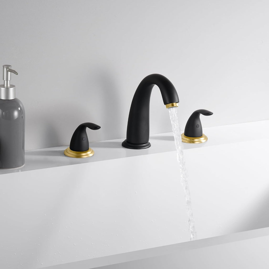 SUMERAIN 2 Handle Widespread Roman Bathtub Faucet Tub Filler with Valve, Black and Gold Finish