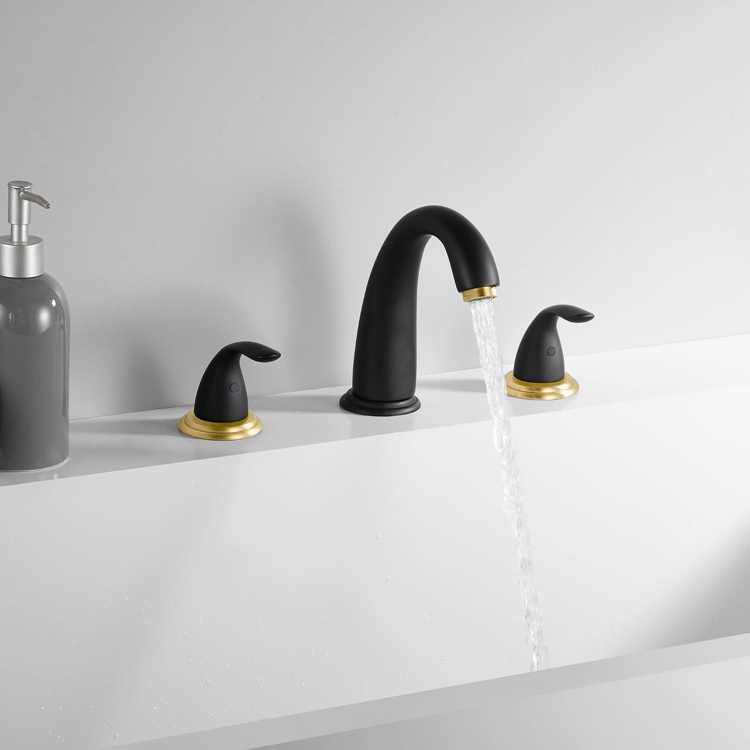 SUMERAIN 2 Handle Widespread Roman Bathtub Faucet Tub Filler with Valve, Black and Gold Finish