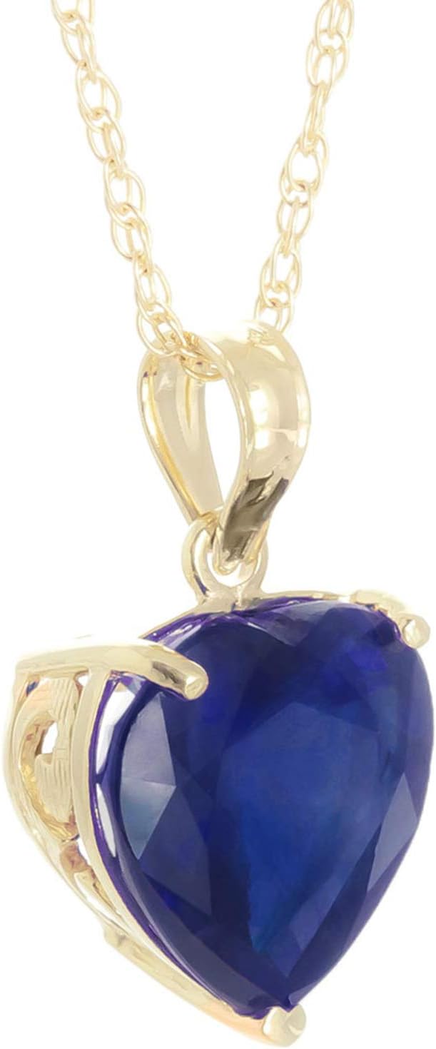 Galaxy Gold GG 4.3 Carat 14k Solid Gold Necklace with Natural Heart Shaped 10 mm Sapphire