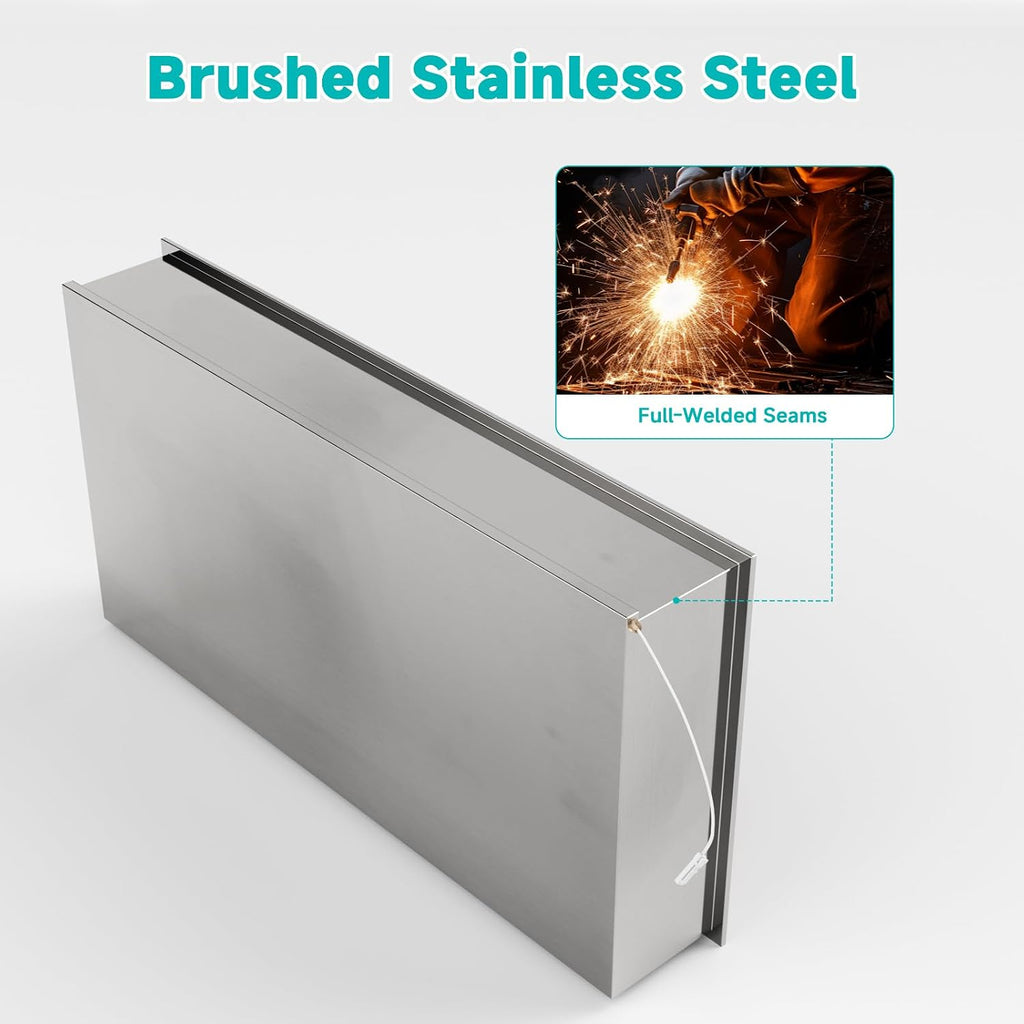 Stainless Steel Shower Niche with LED Lights 12' x 24' Recessed Wall Niche, No Tile Needed Bathroom Storage Shelf (Brushed)